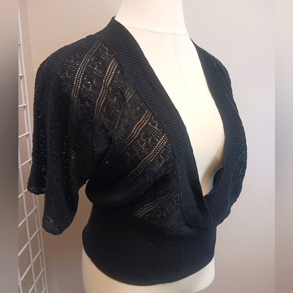 Old Navy VINTAGE Sweater Black Cardigan Short Sleeve Open Knit Pull Over - Picture 1 of 4